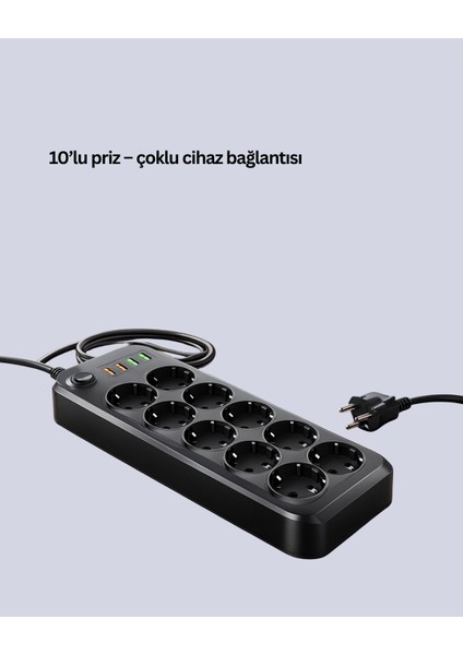 Termal Koruma Sistemli USB Type-C 10’lu Grup Priz 2m 2500W Güç Kapasiteli modelleri