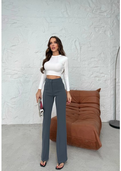 Düğmeli Palazzo Pantolon Füme P170091