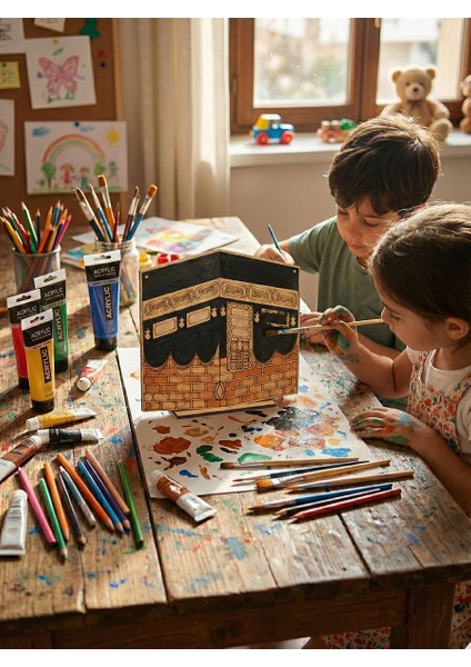 Ahşap Kabe Maketi Boyama Etkinliği - Eğitici Dini Oyuncak (22,5X21 Cm) fırsatları