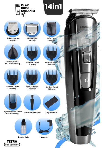 Erkek Bakım Seti, Çok Fonksiyonlu, Hızlı Şarj, Ipx6, Çelik Bıçak, Taşıma Kılıfı