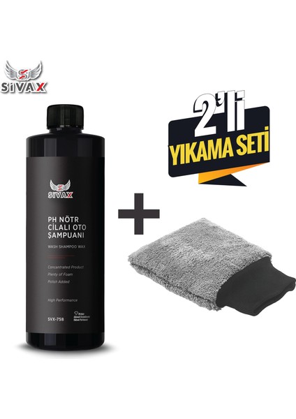 Oto Yıkama Seti Ph Nötr Cilalı Konsantre Oto Şampuan ve Oto Yıkama Eldiveni