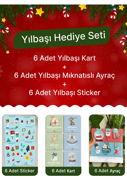 Yılbaşı Seti-1(6 Adet Kart-Ayraç-Sticker)