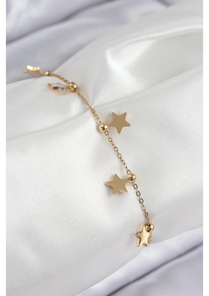 316L Çelik Sıralı Yıldız Renk Kadın Bileklik