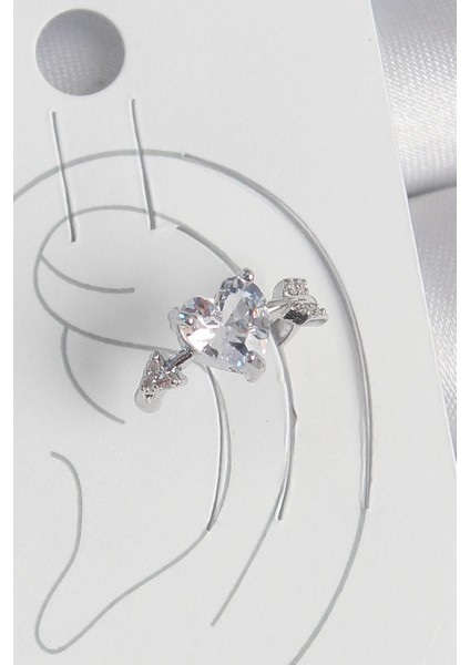 Pirinç Gümüş Renk Zirkon Taşlı Yıldız Kadın Kıkırdak Küpe