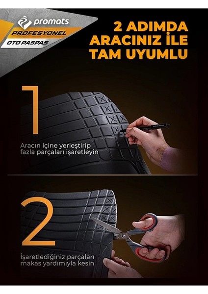 Mercedes Citan 2017 Uyumlu 3,5 cm Derin Havuzlu 5 Parça Pro Siyah Oto Paspas Seti