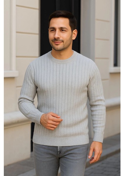 Erkek Fitilli Triko Kazak 2’li Set – Siyah - Gri, Kalın Dokuma Pamuklu Regular Fit Bisiklet Yaka Uzun Kollu Rahat Kışlık Kazak Kombini fırsatları