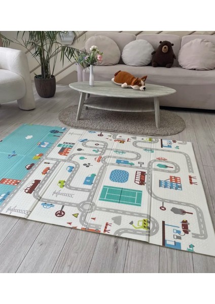 Katlanabilir Çift Taraflı Oyun Matı-Oyun Halısı 150X200X1 cm (Taşıma Çantalı)