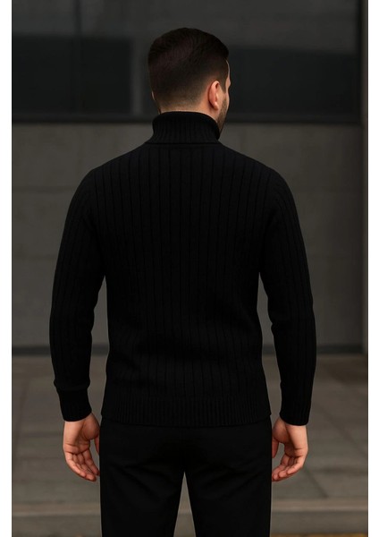 Erkek Fitilli Triko Kazak 2li Set Bordo Siyah Regular Balıkcı Yaka Tam Boğazlı Triko Seti Modeli Kazak fırsatları