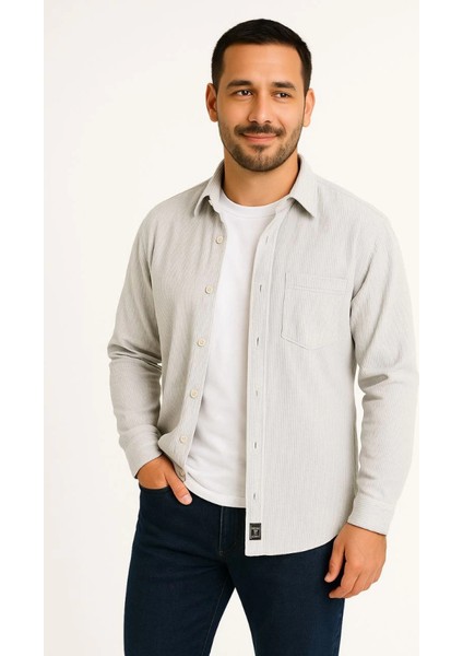 Erkek Fitilli Kadife Cepli Gömlek Oversize Rahat Kalıp - Gri fiyatları