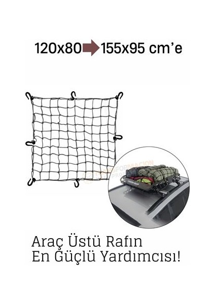 Elastik Bagaj Filesi 120X80 cm – 155X95 Cm’e Kadar Genişler | Araç Üstü Kamp ve Seyahat Için