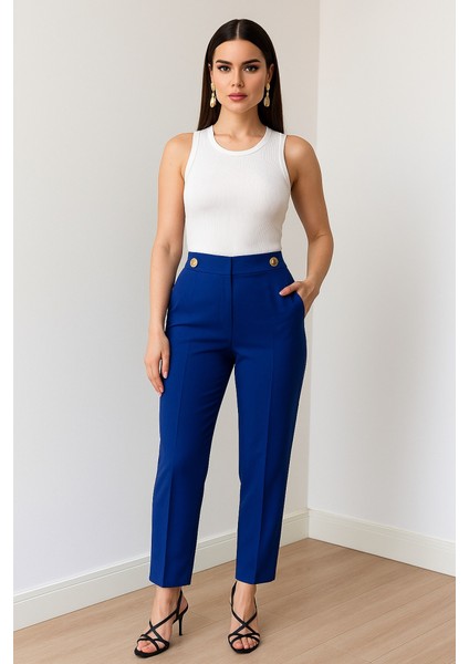 Dekorati̇f Düğmeli̇ Arka Bel Lasti̇kli̇ Pantolon