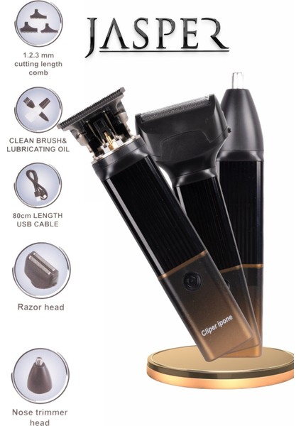 Çok Fonksiyonlu 3 Başlıklı Çok Amaçlı Saç, Sakal ve Burun Temizleme Cihazı