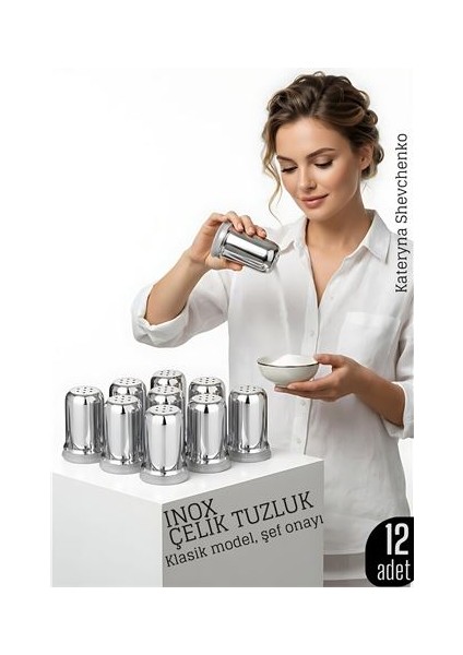 Inox Tuzluk - 12 Li Set Paslanmaz Çelik – 6X35 cm Şık Sofra Yardımcısı