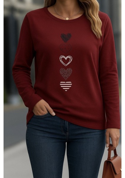 Kadın Uzun Kollu Bisiklet Yaka Desenli Viskon Bluz modelleri