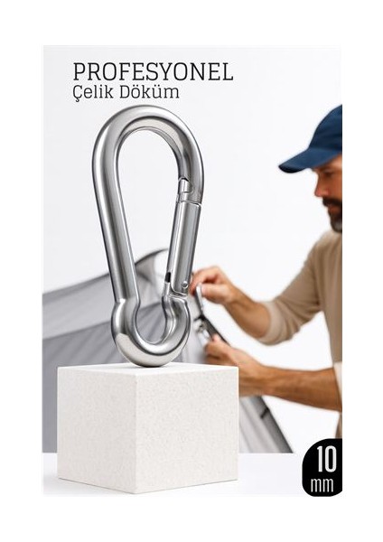 Çelik Yan Açılır Karabina -10 mm Kamp Tırmanış ve Günlük Kullanım Için Güvenli Kilit