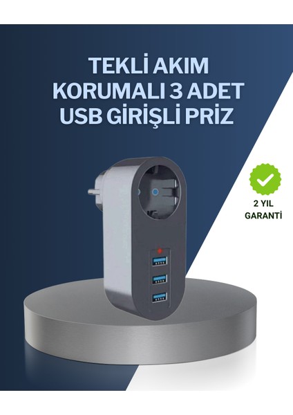 Çocuk Korumalı Termal Priz – 3'lü USB Şarj ve Akım Koruması