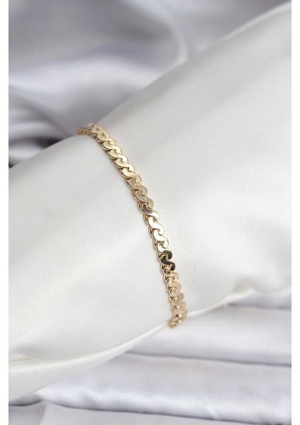 14K Renk Kaplama Ezme Yılan Zincir cm Kadın Bileklik