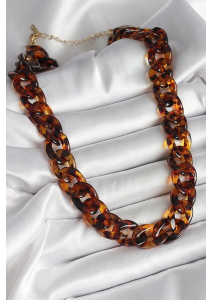 Leopar Desenli Mika Kalın Zincir Kadın Kolye