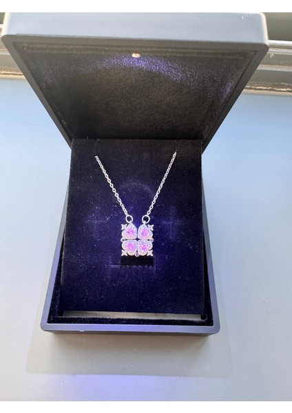 Işıklı Kutuda Mıknatıslı Açılabilir Yonca Kolye Çelik