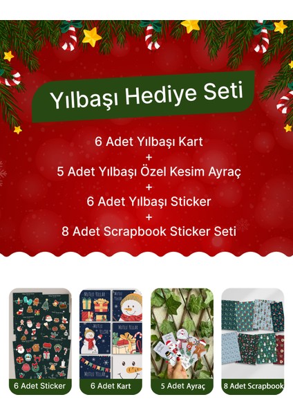 Yılbaşı Seti-2(6 Adet Kart-Sticker- 5 Adet Ayraç-8 Adet Scrapbook)