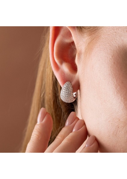 925 Gümüş Pave Taşlı Damla Küpe