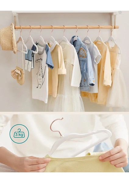 Songmıcs Çocuk Elbise Askıları, 50'li Set, Pembe Altın Kancalı Kadife Askılar, Kaymaz, Gardıroplar, Çocuk Kıyafetleri, Bebek Kıyafetleri, Çocuklar Için Etek ve Pantolonlar Için, Beyaz C indirimleri