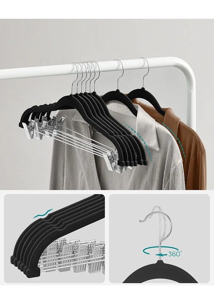 Songmıcs Elbise Askısı Kadife, 12'li Set, Etek Askısı, 42,5 cm Genişliğinde, Ayarlanabilir Klipsli, Kaymaz, Yer Tasarruflu, Pantolon, Manto, Elbise Için, Siyah CRF12B indirimleri