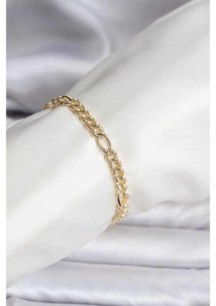 14K Renk Kaplama Lazerli Zincir cm Kadın Bileklik