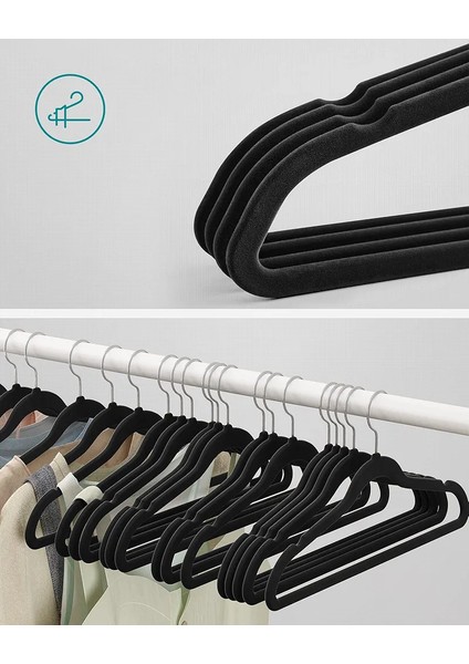 Songmıcs Kadife Elbise Askısı, 30'lu Set, Askı, Ceket Askısı, 41,5 cm Genişliğinde, Elbise Askısı, Ince, Dayanıklı, 360° Dönebilen Kanca, Manto, Gömlek ve Takım Elbiseler Için, Siyah modelleri