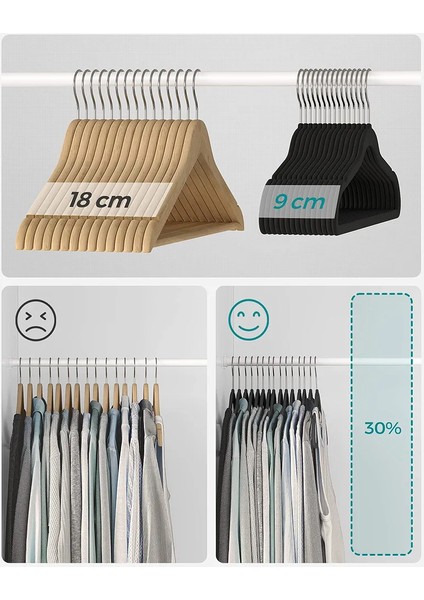 Songmıcs Kadife Elbise Askısı, 30'lu Set, Askı, Ceket Askısı, 41,5 cm Genişliğinde, Elbise Askısı, Ince, Dayanıklı, 360° Dönebilen Kanca, Manto, Gömlek ve Takım Elbiseler Için, Siyah indirimleri