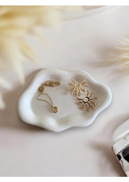 Dekoratif Tabak Dalga Bulut Desen, Asimetrik || Takı Organizer, Sunumluk