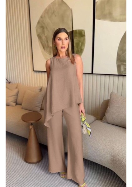 Asimetrik Bluz - Pantolon Ikili Takım