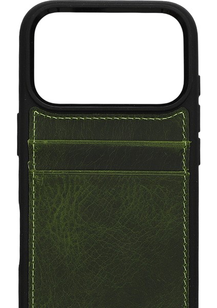 Retro Kartlıklı Premium Deri Kılıf iPhone 17 Pro Max Retro Haki