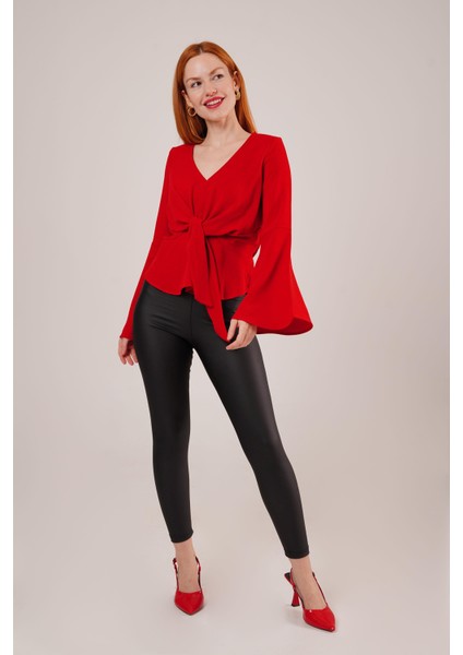 Ön Bağlamalı Volan Kol Kırmızı Bluz fiyatları