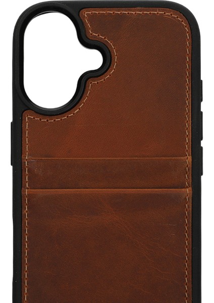 Retro Kartlıklı Premium Deri Kılıf iPhone 17 Eskitme Taba