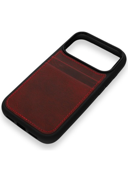 Retro Kartlıklı Premium Deri Kılıf iPhone 17 Pro Max Rustik Bordo fırsatları