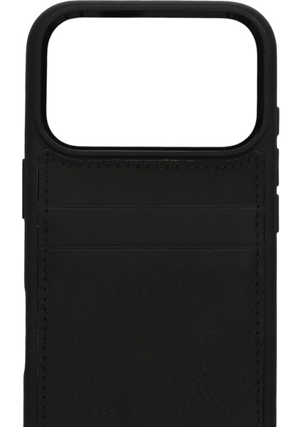 Retro Kartlıklı Premium Deri Kılıf iPhone 17 Pro Mat Siyah