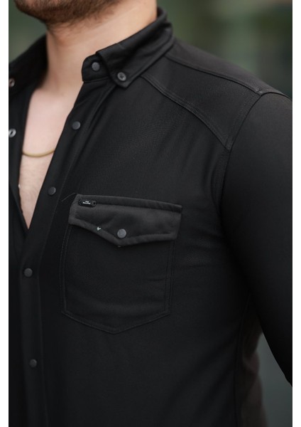 Erkek Çift Cepli Çıtçıt Düğmeli Uzun Kollu Gömlek modelleri