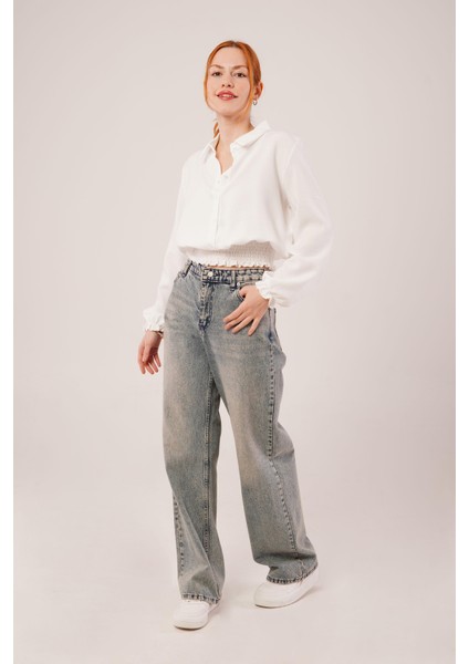 Bel ve Bilek Lastikli Beyaz Bluz fiyatları