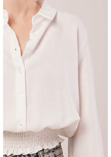 Bel ve Bilek Lastikli Beyaz Bluz modelleri