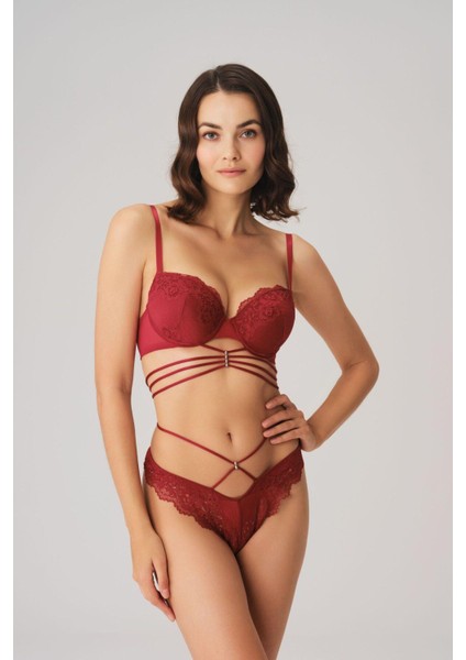 Arias Closet Balenli Destekli Dolgulu Göbek Detaylı Dantelli Sütyen ve String Takım