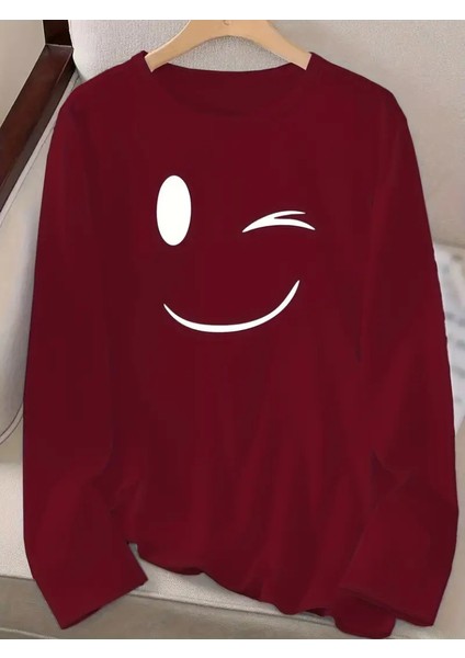 Kadın Uzun Kollu Bisiklet Yaka Gülen Yüz Desenli Viskon Bluz fiyatları