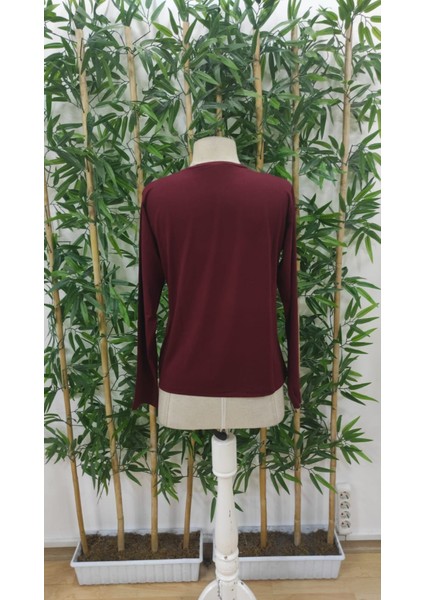 Kadın Uzun Kollu Bisiklet Yaka Gülen Yüz Desenli Viskon Bluz