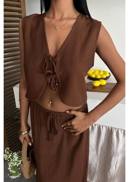 Yelek Önden Bağlamalı Uzun Etekli Takım 10192