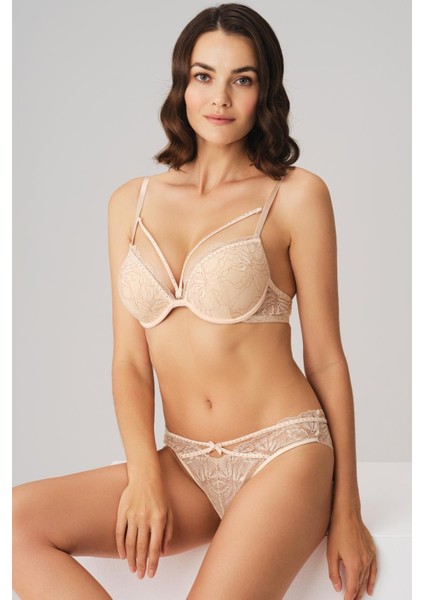 Arias Closet Balenli Destekli Dolgulu Yaka Detaylı Taşlı Dantelli Sütyen ve String Takım