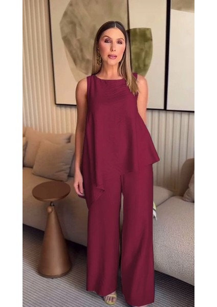 Asimetrik Bluz - Pantolon Ikili Takım