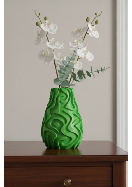 Kıvrımlı Dalga Desenli Dekoratif Vazo Yeşil (20X15CM)