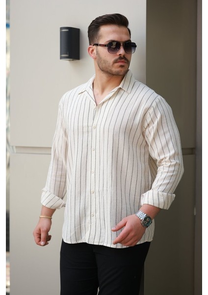 Erkek Çizgili Keten Gömlek