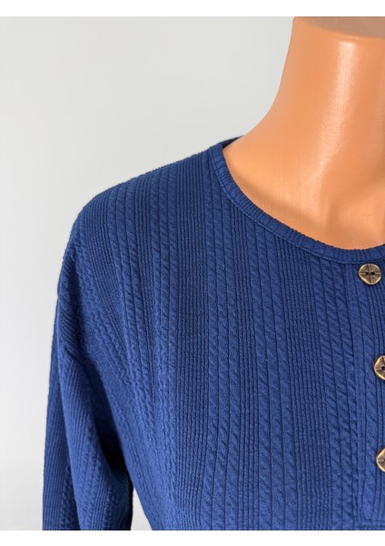 Kadın Örgü Desenli Bisiklet Yaka Uzun Kollu Yanları Yırtmaçlı Yün Anne Penye Tişört fiyatları