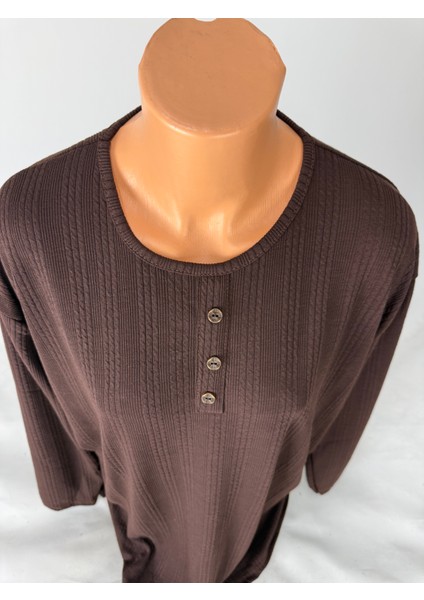 Kadın Örgü Desenli Bisiklet Yaka Uzun Kollu Yanları Yırtmaçlı Yün Anne Penye Tişört modelleri